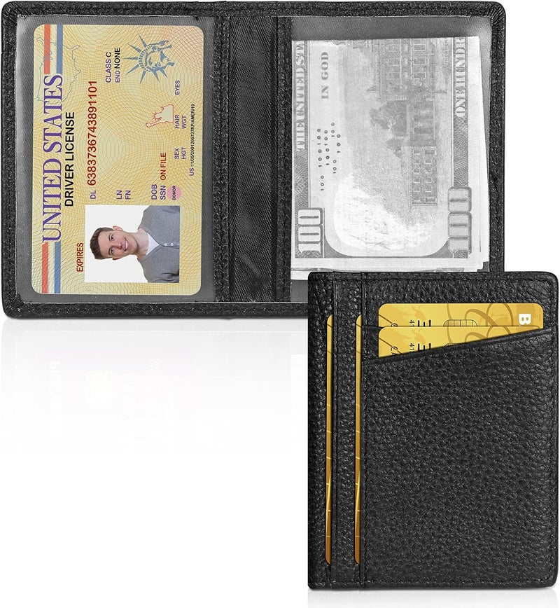 Unaone Slim Minimalist Wallet - Premium Leather RFID Blocking Front Pocket Wallets with 8 Card Slots and 2 ID Window, Black - Image 1